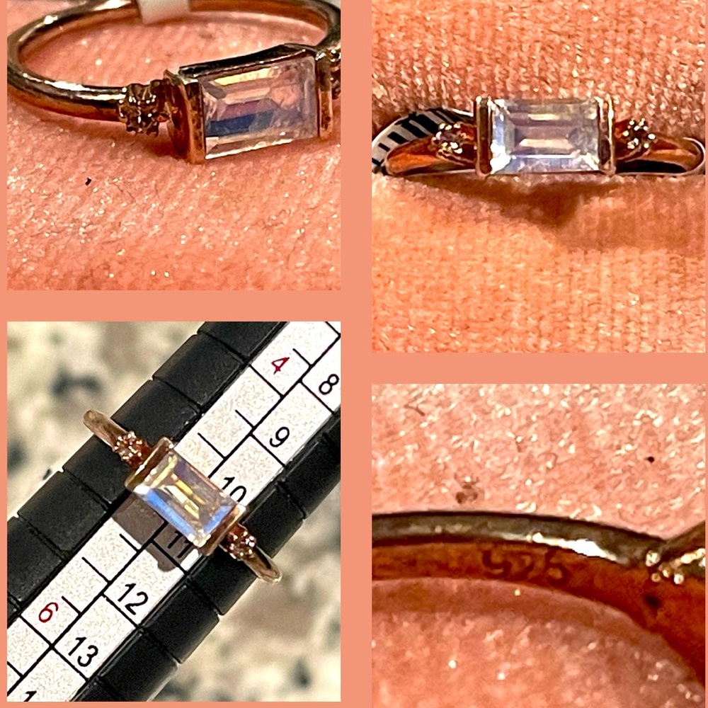 Dainty Rose Gold 925 Moonstone Ring Sz5 NWT